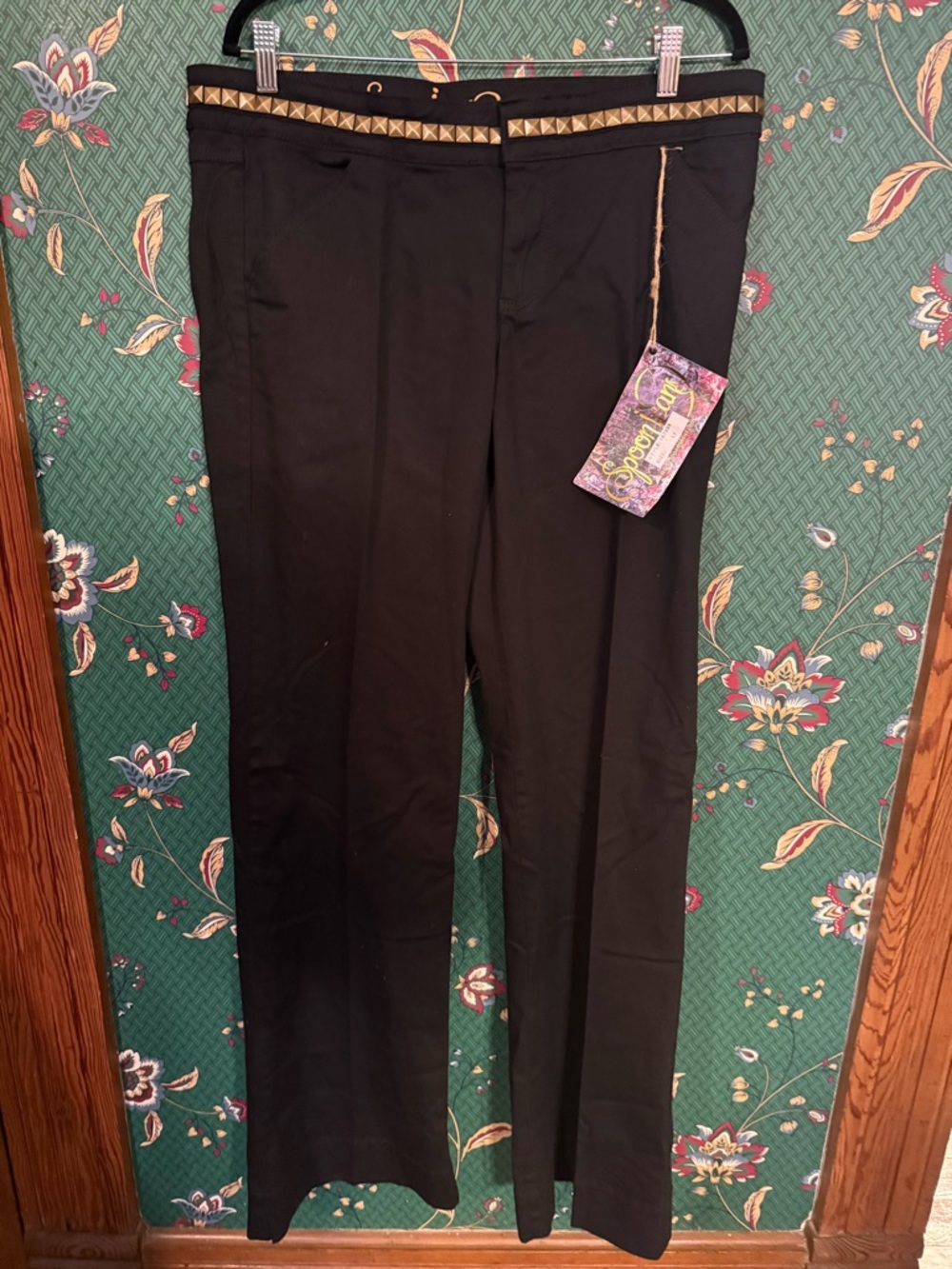 RVT Black Wide-Leg Jeans with Gold Stud Trim